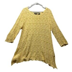 Jeanne Pierre Size XL Yellow Open Knit Crochet Sweater Tunic Top Coverup Boho